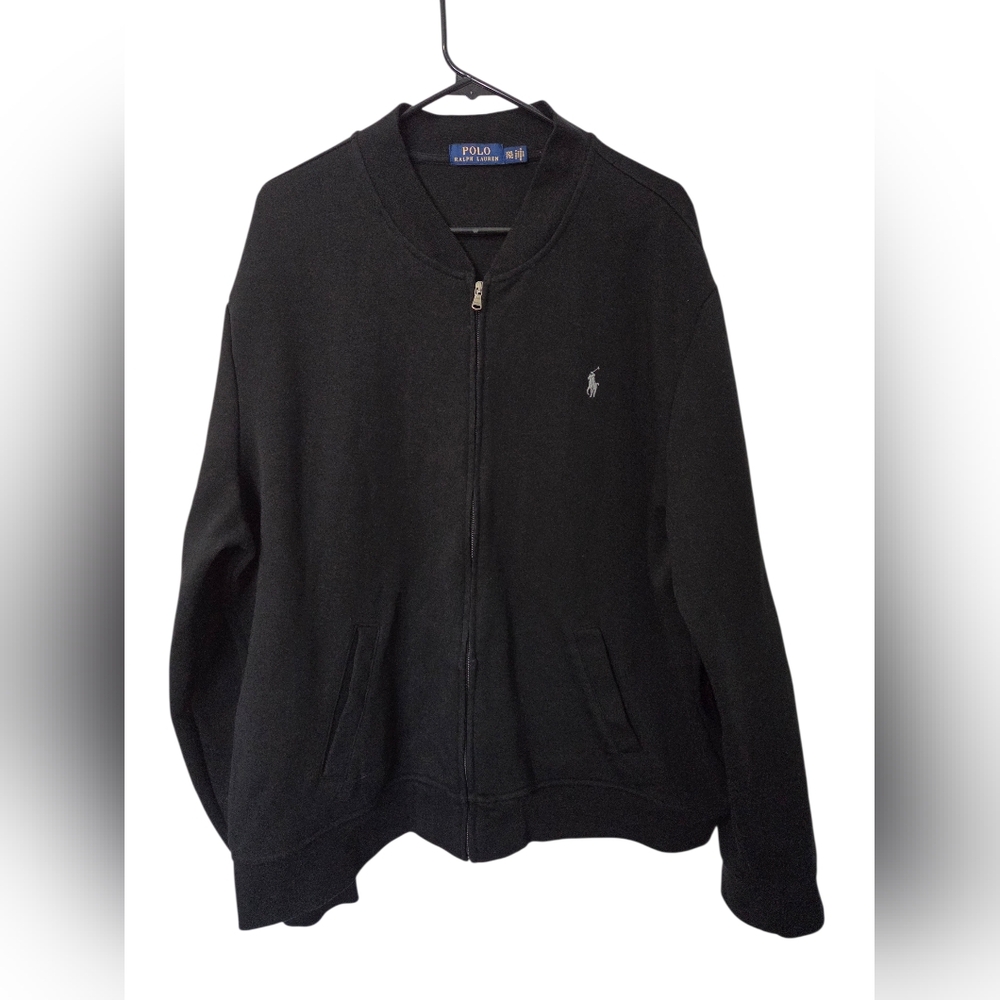 Polo Ralph Lauren Sweater Mens XXL TTG  Black Full Zip Red Pony Logo Cottonblend